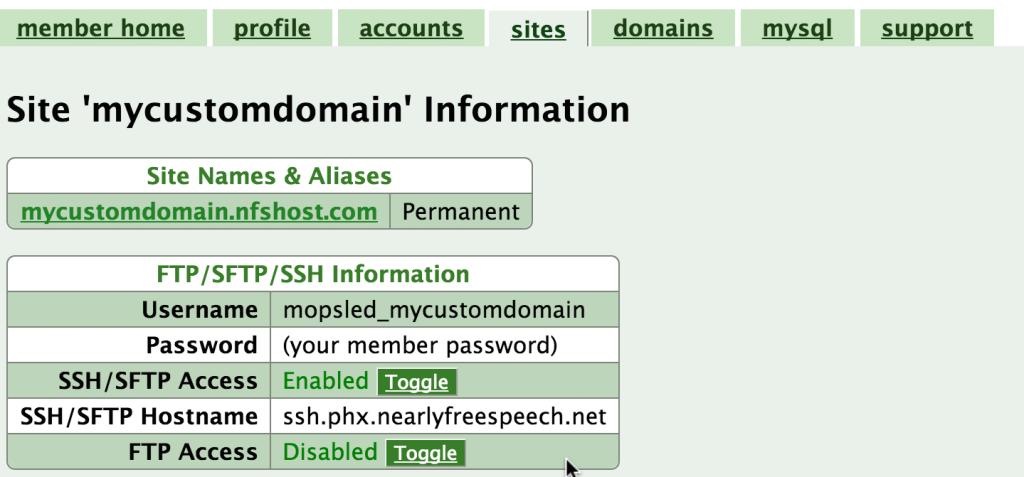NearlyFreeSpeech.net site configuration UI (photo credit: mopsled.com)