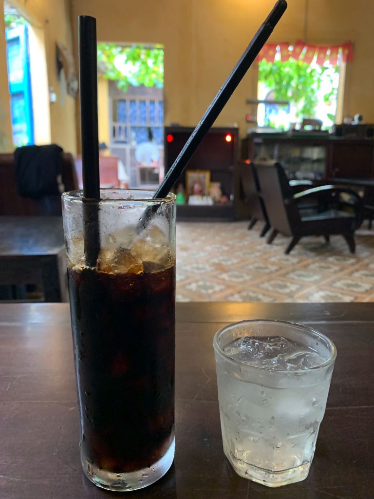A "Saigon Black" coffee at a local cafe in My An, 17k VND or around $0.73 US